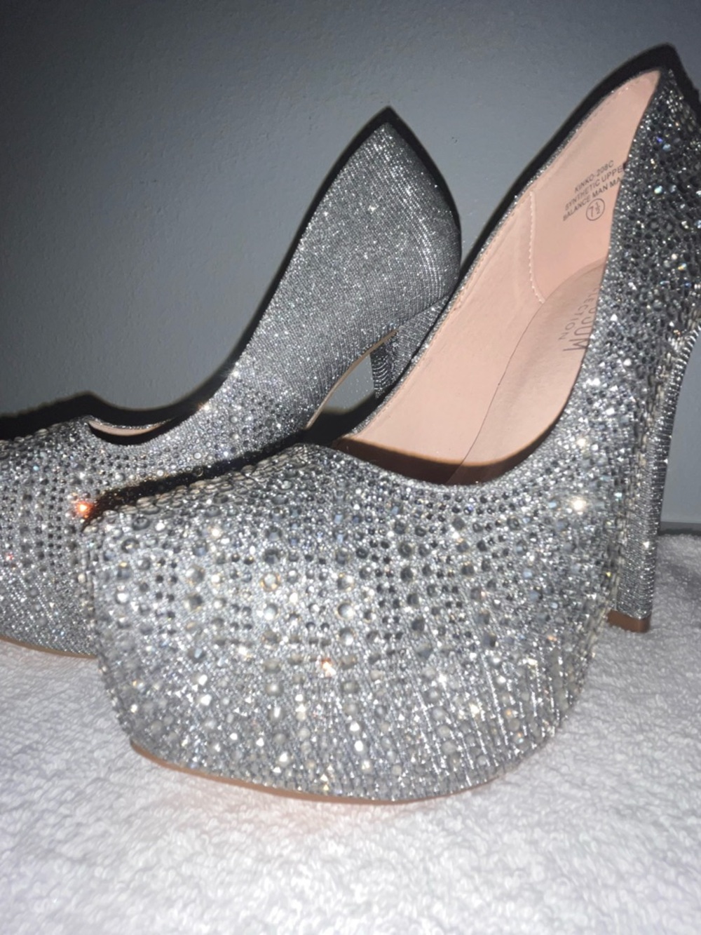 Women's Silver Crystal Platform Pumps